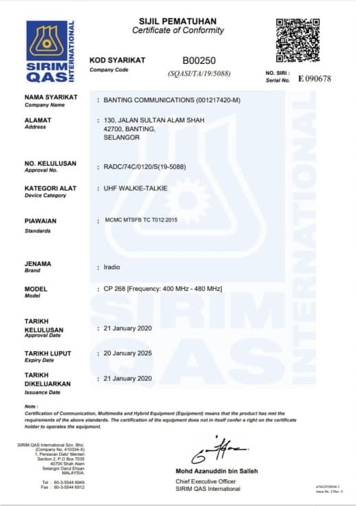 CP-268 SIRIM Certification