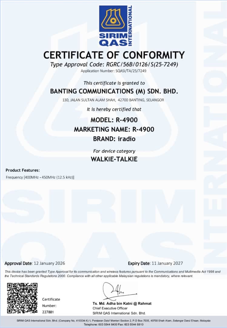 R-4900 SIRIM Certification