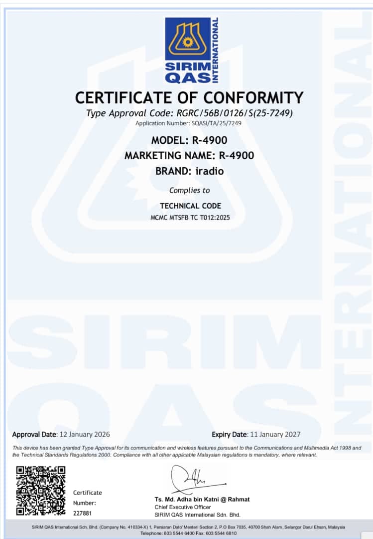 R-4900 SIRIM Certification